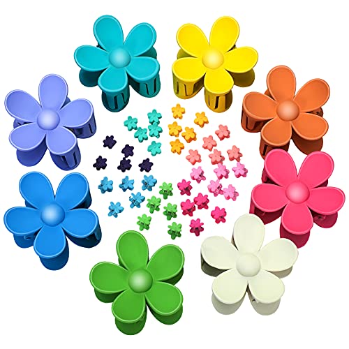 48 Pinzas de Pelo de Flores Pinzas de Pelo Grandes Mate Clips de Garra Antideslizantes Lindos Clips Pequeños Clips de Mandíbula Acrílicos en Forma de Flor de Colores para Mujer