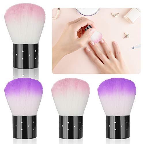 4Pcs Cepillo de Limpieza de Uñas, Brocha Kabuki Suaves, Limpiador de Polvo de Uñas para Acrílico Gel UV, Herramientas de Manicura(Rosa y Violeta)