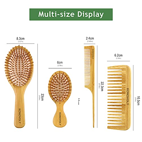 4PCS Cepillo de Pelo, cepillo madera,peine desenredante de masaje con peine de dientes anchos para cabello fino rizado, cepillo antitirones juego de peines adecuado para mujeres hombres niños