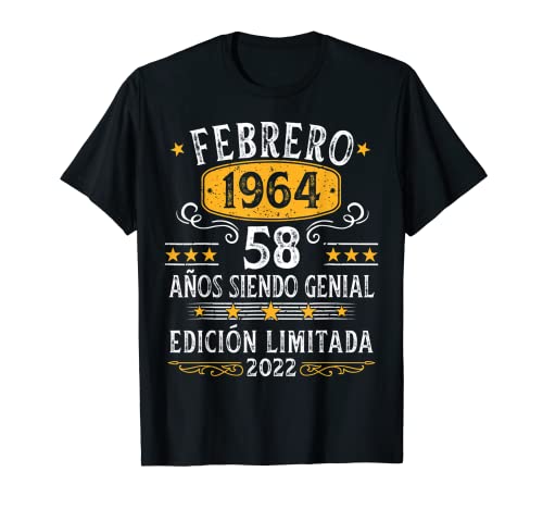 58 Años Cumpleaños Febrero 1964 Hombre Mujer Febrero 1964 58 Camiseta