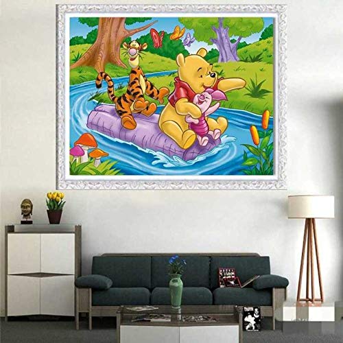 5D Diamante Pintura Kit Para Niños, Winnie The Pooh Winnie Y Tiger Están Remando Con Taladro Completo Bordado De Punto De Cruz Suministros Para Manualidades Para Decor Pared Del Hogar Pintura 30X40 cm