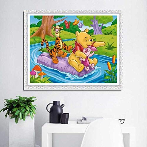 5D Diamante Pintura Kit Para Niños, Winnie The Pooh Winnie Y Tiger Están Remando Con Taladro Completo Bordado De Punto De Cruz Suministros Para Manualidades Para Decor Pared Del Hogar Pintura 30X40 cm