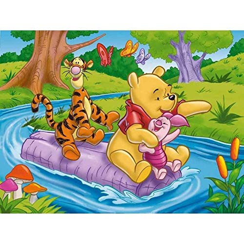 5D Diamante Pintura Kit Para Niños, Winnie The Pooh Winnie Y Tiger Están Remando Con Taladro Completo Bordado De Punto De Cruz Suministros Para Manualidades Para Decor Pared Del Hogar Pintura 30X40 cm