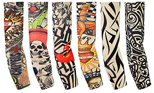 6 x Medias de tatuajes para el brazo – Para hombres y mujeres - Medias de nylon para el brazo - Tatuajes temporales- Medias para el brazo - Tatuajes para el brazo para fiestas y carnaval