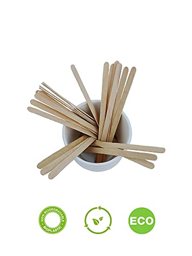 600 Agitadores de Café de Madera Envueltos, Palitos Desechables 11cm, Paletinas Compostables y Biodegradables, Cucharillas para Té