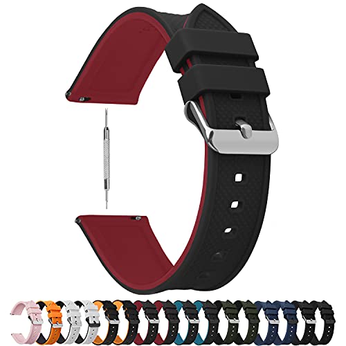 8 Colores Correa de Reloj de Silicona de Liberación Rápida, Fullmosa Pulsera de Arco Iris de Goma Suave con Hebilla de Acero Inoxidable 18 mm 20 mm 22 mm 24 mm, Arriba Negro/Abajo Rojo, 22mm