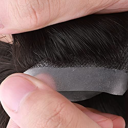 8"(20cm) SEGO Protesis Capilar Hombre Pelo Natural [Poliuretano(PU)] #1B Negro Natural Cabello Humano 110% Densidad Peluquín Lisa Peluca para Hombre Toupee for Men (90g)