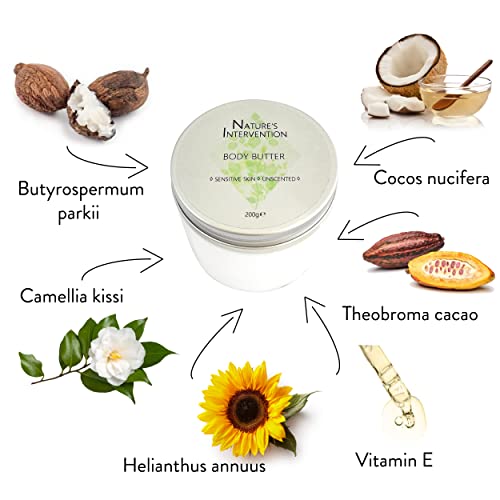 99% Natural CREMA PARA EL CUERPO - CACAO & KARITÉ | SIN PERFUMES - 200 g de NATURE'S INTERVENTION. Protege, Hidrata, Calma, Repara. pH 5.5 para Piel Sensible y Atópica Refuerza el Microbioma.