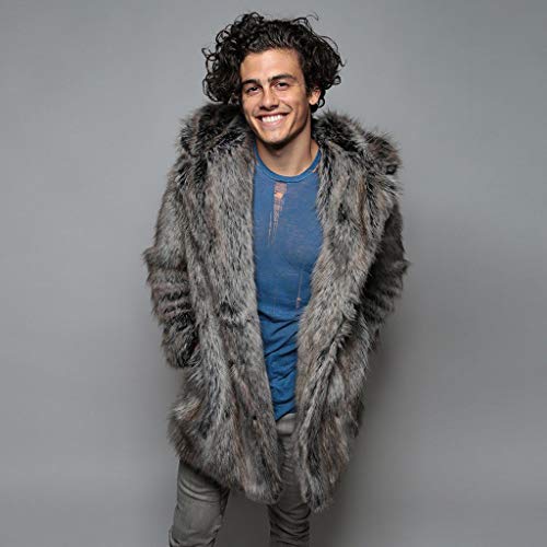 Abrigos Hombre Invierno Elegante Piel Sintética con Capucha Abrigo Vison Chaqueta Patrón de Tigre y Leopardo Cazadoras Gruesos Caliente Cárdigan Largo Moda Parka Yvelands(F,XXL)