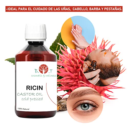 Aceite de Ricino Puro Castor Oil Acelerador Crecimiento Cabello, Pestañas, Uñas, Barba, Prensado en frio, Serum anti caida pelo mujer y hombre Vegano 250 ml