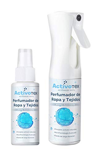 ActivoTex Eliminador de olores Ropa, colchones Sofas | Ambientador para el hogar y Tejidos | Spray perfumador Quita olores (Aroma Limpio, 185 ml)