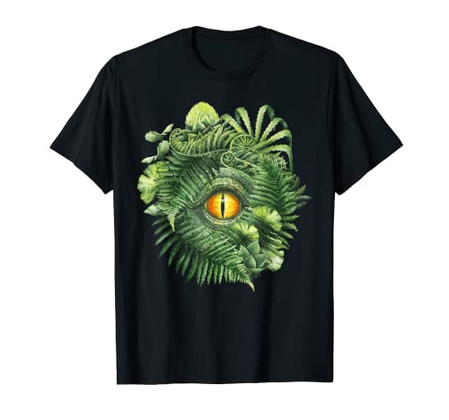 Acuarela T Rex Ojo de Dinosaurio y Plantas Prehistóricas Camiseta