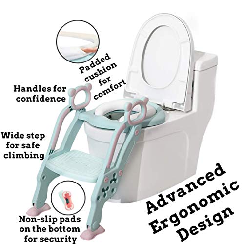 Adaptador WC para Niños con Escalera Antideslizante, Altura Ajustable-Reductor WC/Orinal Plegable para Niños.