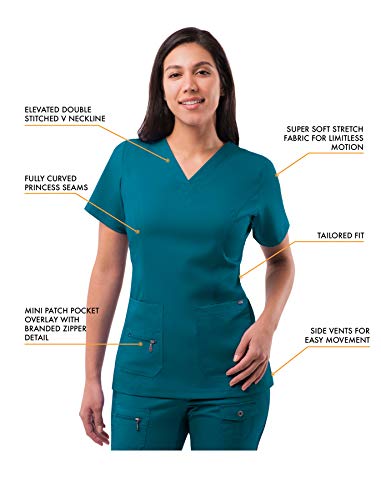 Adar Uniforme médico de Mujer Top Cuello en V Pantalones de Bolsillos múltiples - 4400 - Caribbean Blue - S