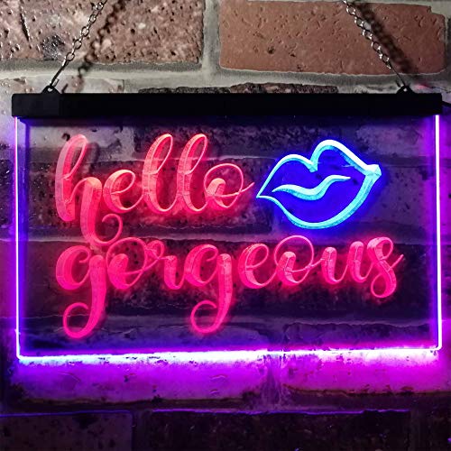 ADV PRO Hello Gorgeous Support Women Dual Color LED Enseigne Lumineuse Neon Sign Rouge et Bleu 300 x 210mm st6s32-i1178-rb