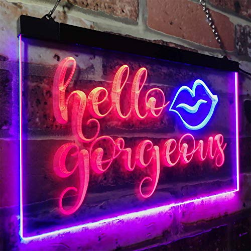 ADV PRO Hello Gorgeous Support Women Dual Color LED Enseigne Lumineuse Neon Sign Rouge et Bleu 300 x 210mm st6s32-i1178-rb