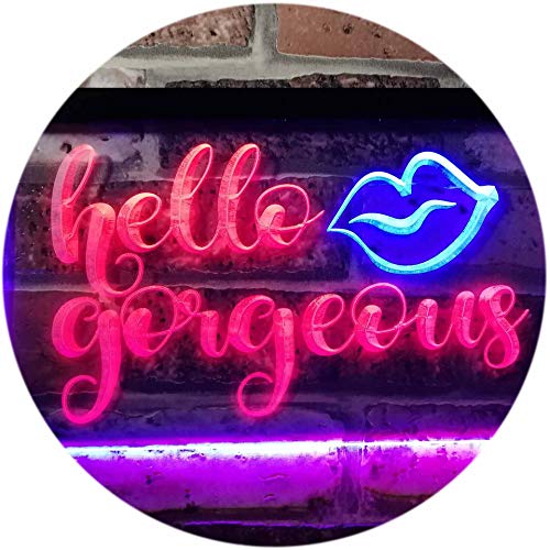 ADV PRO Hello Gorgeous Support Women Dual Color LED Enseigne Lumineuse Neon Sign Rouge et Bleu 300 x 210mm st6s32-i1178-rb