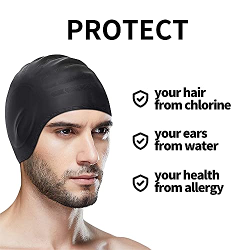 AIBAOBAO Gorros de Natación, Gorro de natación de Silicona Gorros de natación Antideslizantes, Antideslizantes Gorro de Baño Impermeable con Orejeras para Unisex Cabello Largo y Corto