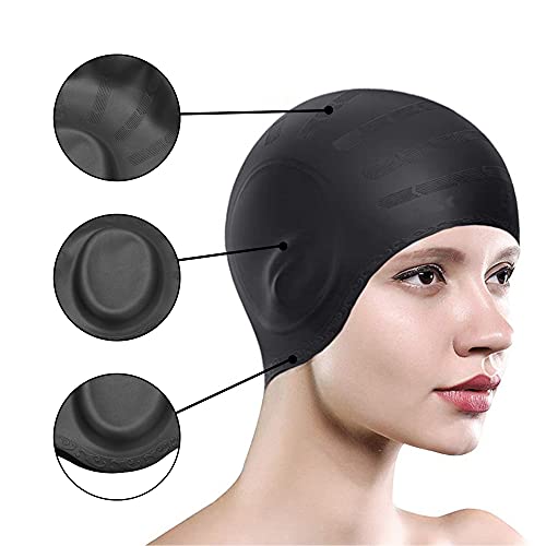 AIBAOBAO Gorros de Natación, Gorro de natación de Silicona Gorros de natación Antideslizantes, Antideslizantes Gorro de Baño Impermeable con Orejeras para Unisex Cabello Largo y Corto