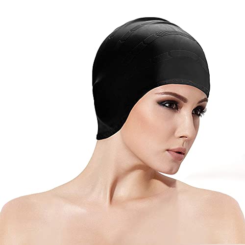 AIBAOBAO Gorros de Natación, Gorro de natación de Silicona Gorros de natación Antideslizantes, Antideslizantes Gorro de Baño Impermeable con Orejeras para Unisex Cabello Largo y Corto