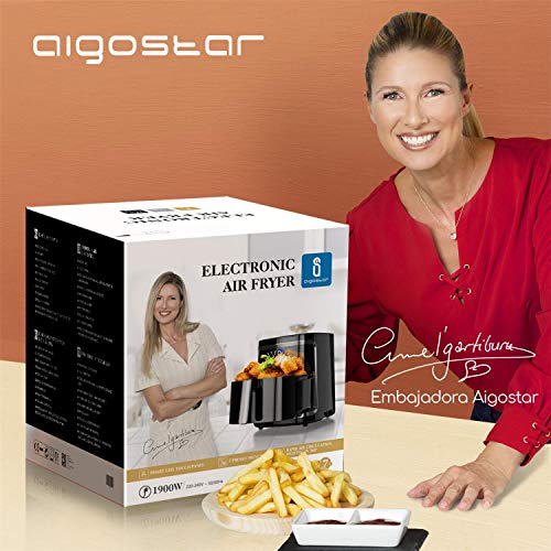 Aigostar Cube - Freidora de aire sin aceite 7L, 1900W, 7 funciones preestablecidas + mantener caliente, modo manual, panel LED táctil. Doble uso: con cesta o cajón. Sin BPA. Libro de recetas incluido