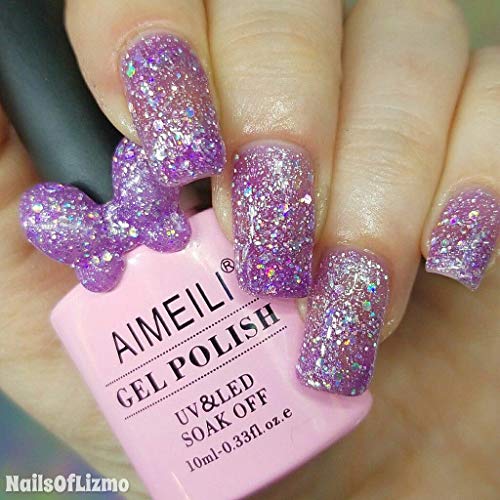 AIMEILI Esmaltes Semipermanentes de Uñas en Gel UV LED Esmaltes de Uñas Esmaltes en Gel Uñas UV LED Pintauñas Permanente Gel de uñas Semipermanente Soak Off Brillantina - Princess (049) Glitter 10ml