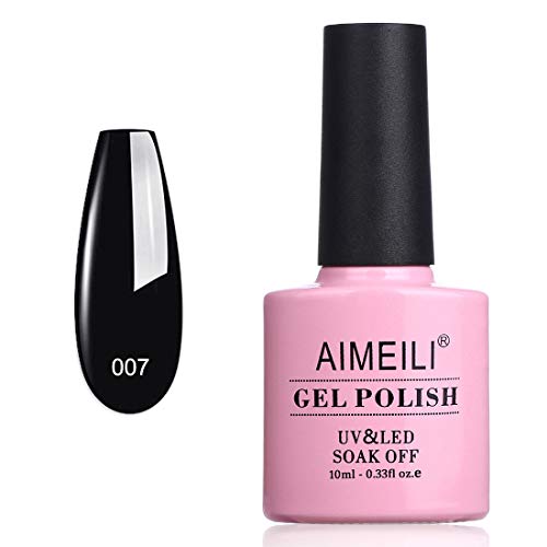 AIMEILI Esmaltes Semipermanentes de Uñas en Gel UV LED Soak off Negro, Esmaltes de Uñas - Blackpool (007) 10ml