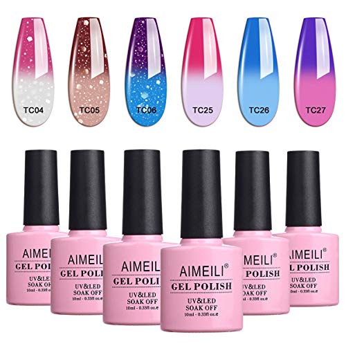 AIMEILI Kit de Esmalte Semipermanente Para Uñas Temperatura Cambio De Color Camaleón Esmaltes de Uñas UV LED Pintauñas Permanente Soak Off Manicura Colores De La Mezcla Set 6 X 10ml - Set 14