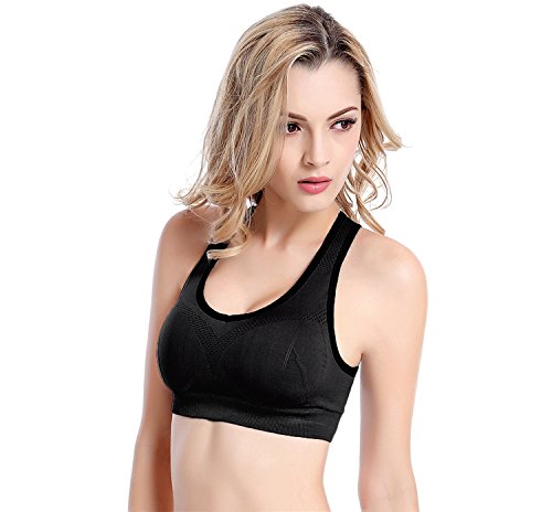 AioTio De Las Mujeres Amortiguador De Soporte De Alto Impacto Seamless Racer Back De Entrenamiento Respirable Sujetador Deportivo(XL,Negro)