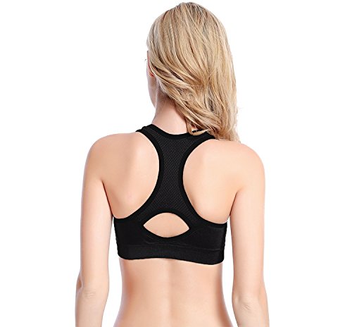 AioTio De Las Mujeres Amortiguador De Soporte De Alto Impacto Seamless Racer Back De Entrenamiento Respirable Sujetador Deportivo(XL,Negro)