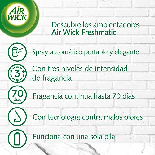 Air Wick Freshmatic - Aparato y Recambios de ambientador Spray automático, Esencia para casa con Aroma a Lirio de Luna y Satén de Seda, 1 Aparato y 4 recambios