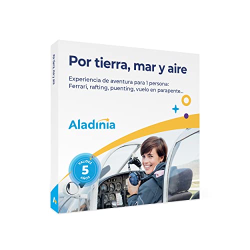 ALADINIA por Tierra, Mar y Aire. Cofre Regalo de experiencias Originales. Pack de experiencias de Aventura para 1 Persona. Ferrari, Parapente, Buceo, etc. Validez 5 años, Cambios Gratis e ilimitados