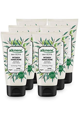 alkmene Crema hidratante de manos con oliva orgánica - crema reparadora de manos - libre de siliconas, parabenos y PEGs, SLS y SLES - cuidado de la piel (6x 75 ml)