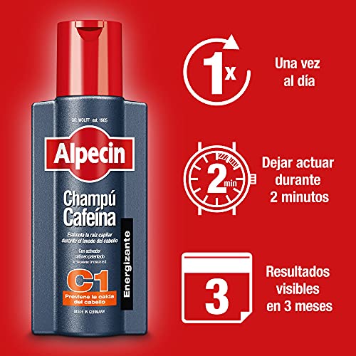 Alpecin Champú Cafeína C1 1x 250 ml | Champu anticaida hombre y con cafeina | Tratamiento para la caida del cabello | Alpecin Shampoo Anti Hair Loss Treatment Men