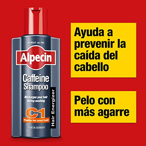 Alpecin Champú Cafeína C1 1x 375 ml | Champu anticaida hombre y con cafeina | Tratamiento para la caida del cabello | Alpecin Shampoo Anti Hair Loss Treatment Men