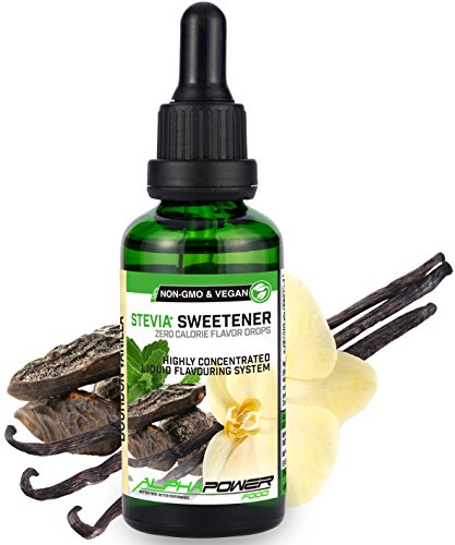 ALPHA POWER FOOD®: Stevia líquida natural - Stevia Gotas de vainilla bourbon/vanilla, Edulcorante natural, sustituto del azúcar con sabor - sin azúcar & calorías