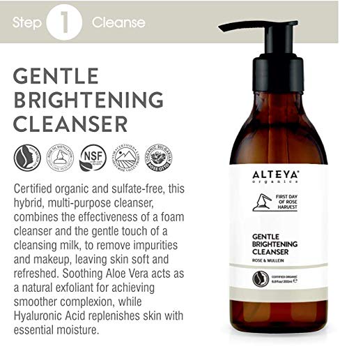 Alteya Organic Limpiador Facial Gentle Brightening Cleanser Rosa y Mullein 200 ml – NaTrue Certificado - Cuidado de la piel Natural Puro Orgánico