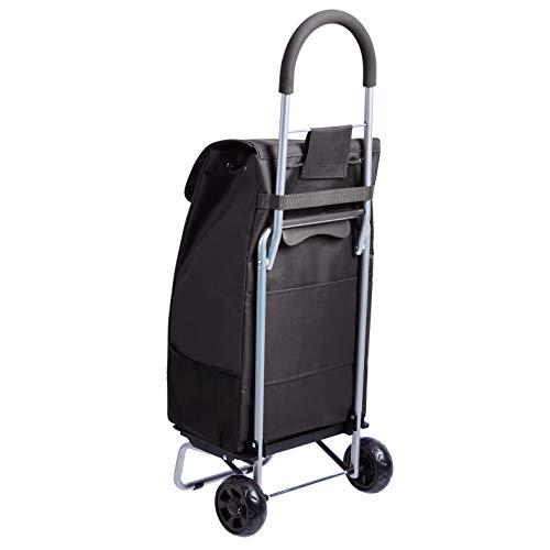 Amazon Basics – Carrito para la compra plegable con plataforma de ruedas extraíble, mango de 91 cm de altura, negro