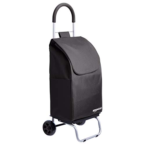 Amazon Basics – Carrito para la compra plegable con plataforma de ruedas extraíble, mango de 91 cm de altura, negro