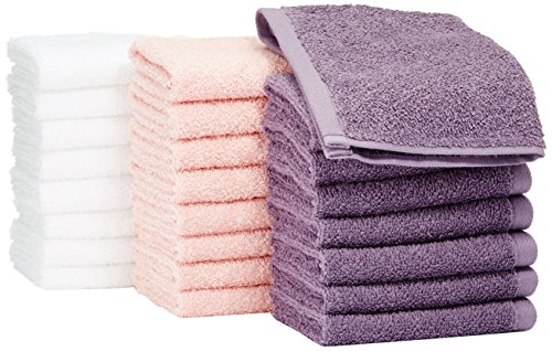 Amazon Basics - Paños de algodón (30,5 x 30,5 cm), pack de 24 - Lavanda, Rosa claro, Blanco