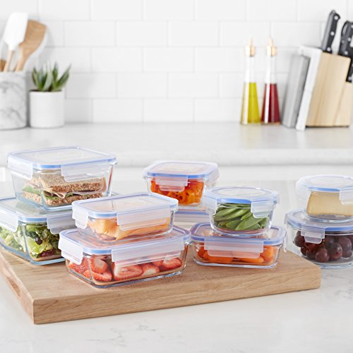 Amazon Basics - Recipientes de cristal para alimentos, con cierre 20 piezas (10 envases + 10 tapas), sin BPA