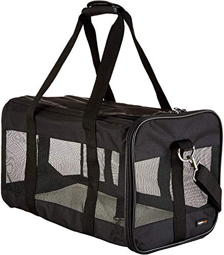 Amazon Basics - Trasportín negro con laterales flexibles - Grande