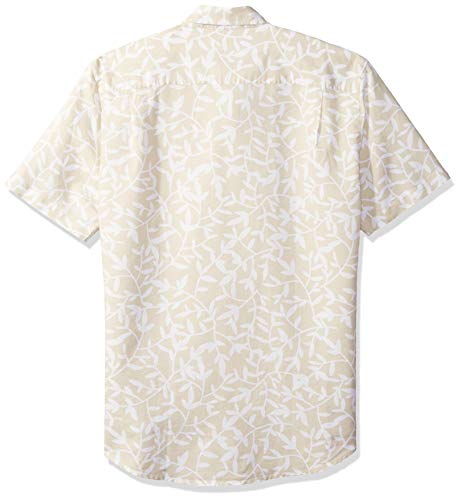 Amazon Essentials - Camisa a cuadros de lino con manga corta para hombre., Natural Leaf Print, US M (EU M)