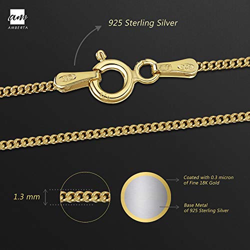 Amberta® Joyería - Collar - Fina Plata De Ley 925-18K Chapado en Oro - Cadena de Frenar - 1.3 mm - 40 45 50 55 60 70 cm (70cm)