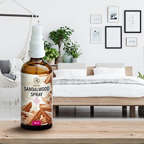 Ambientador Pulverizador con Aceite Esencial de Sandalo 100ml - Perfumador Hogar - Perfume de Interior - Fragancia Sandalo - Spray Almohada - Ambientador Armario Ropa - Perfumador Spray