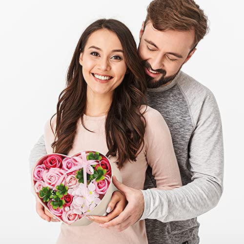 ANBET Caja de Regalo de Flores Falsas Jabón Artificial Rose Preservada para Siempre Regalo de Flores para Damas para el Día de la Madre el Día de San Valentín el Día del Maestro Boda (Rosa)