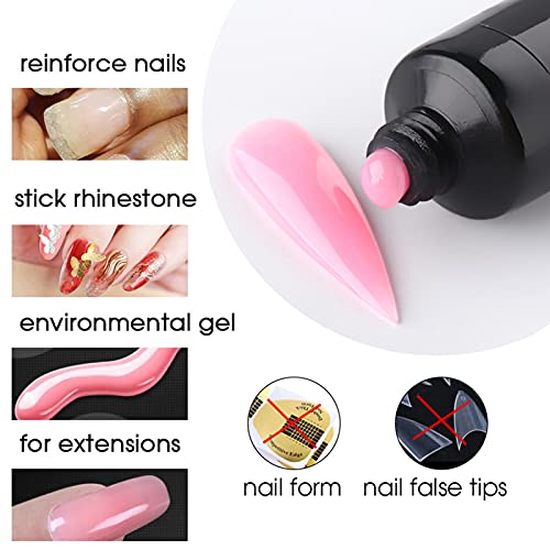 Anself 15ml Nail Gel de Construcción Rápida Gel UV Espátula Extensión del cepillo Puntas falsas Set