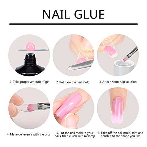 Anself 15ml Nail Gel de Construcción Rápida Gel UV Espátula Extensión del cepillo Puntas falsas Set