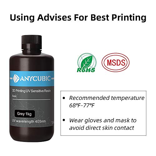 ANYCUBIC Resina 3D Gris 1000g, Impresora 3D UV 405nm Resina Fotopolímero Rápida para LCD Impresion 3D