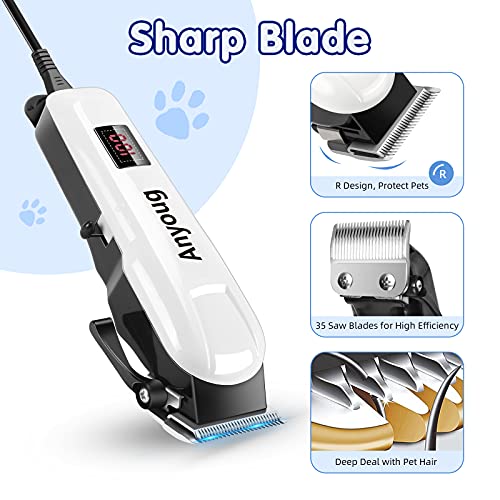 Anyoug Cortapelos Perros Profesional, Maquina Pelo Perros Pelo Largo Cortapelos para Mascotas Perros Recargable Fácil de Corte Eficiente y Suave Maquina Cortar Pelo Perros con Accesorios-Blanco